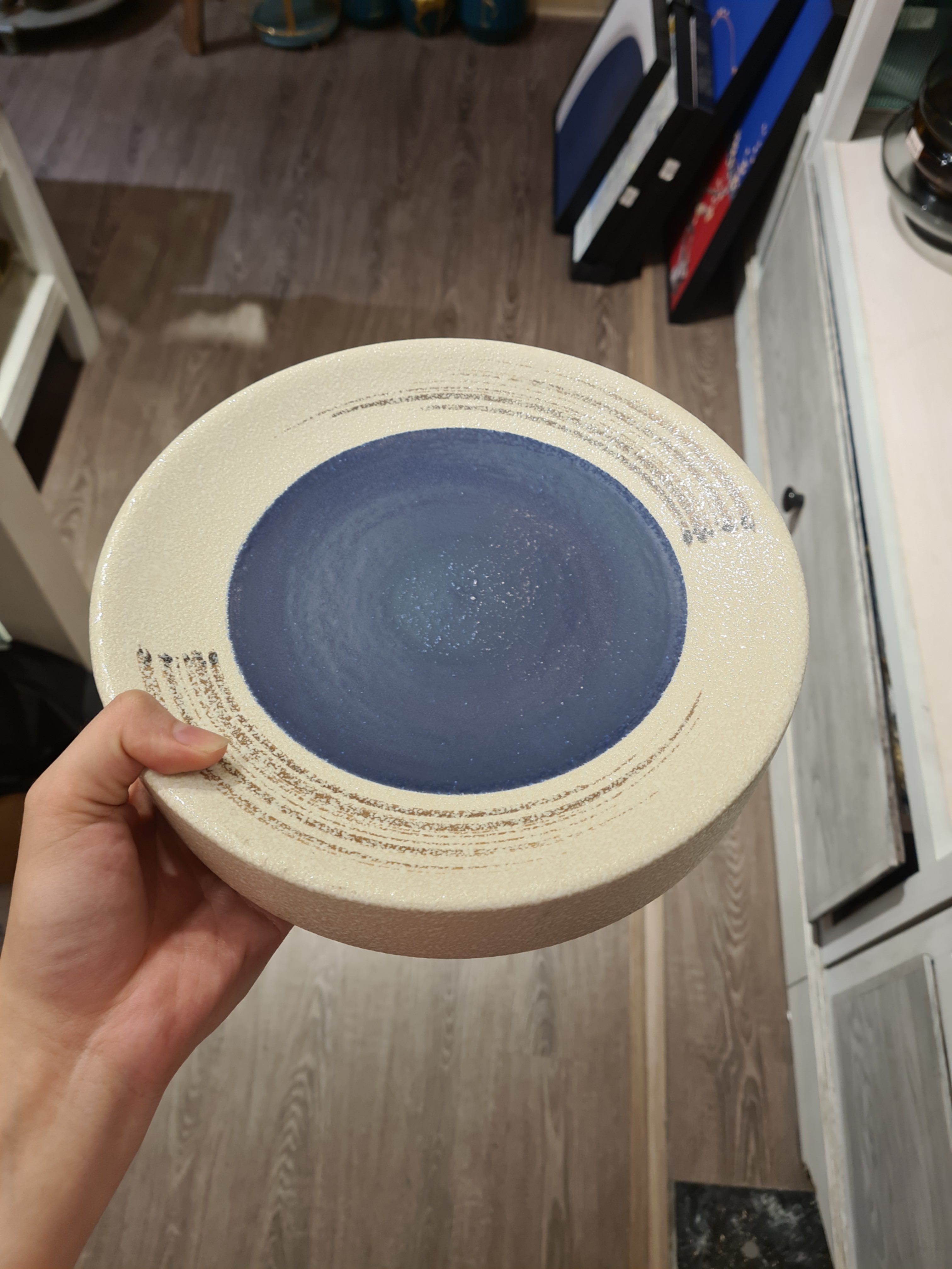 Khay tròn bằng 24x6cm Lộc phát lòng Xanh Đậm