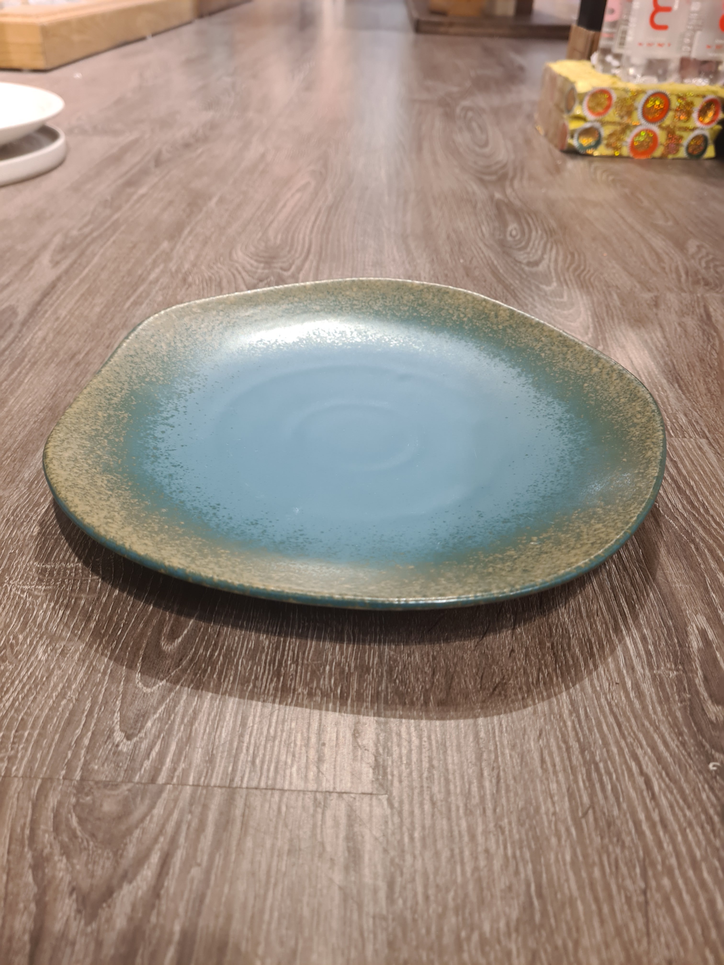 Đĩa trẹt 25cm xanh ngọc bích viền nâu (matte)