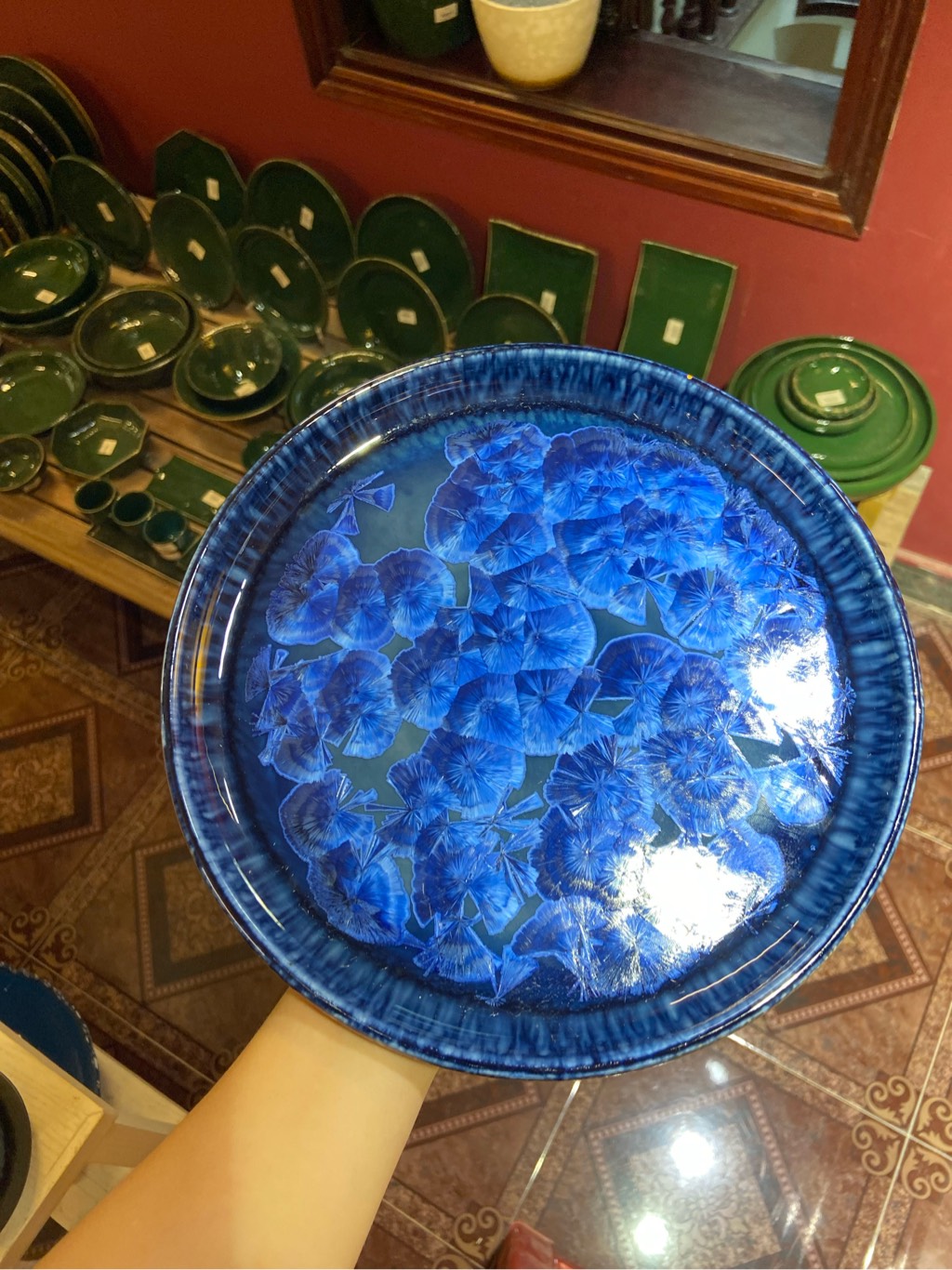 Đĩa tròn vành đứng 10inch hoa xanh