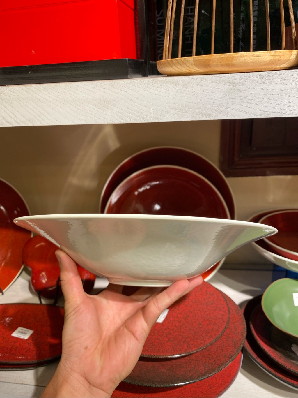 Đĩa soup 10.5 đỏ viền trắng