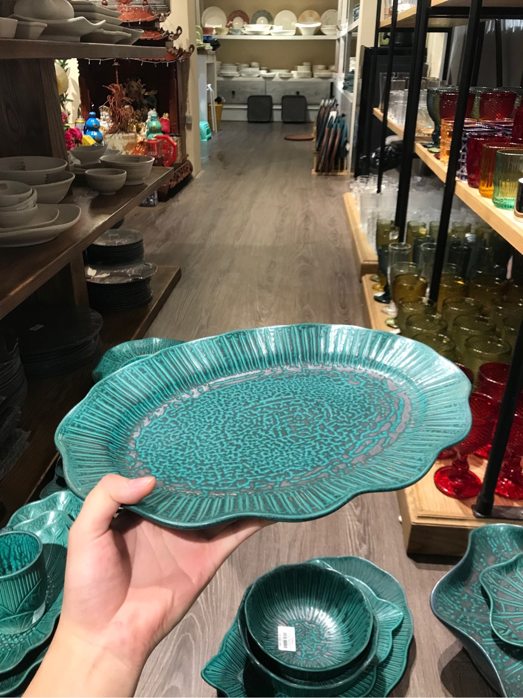 Dĩa Oval sen 36cm xanh Thiên Phúc