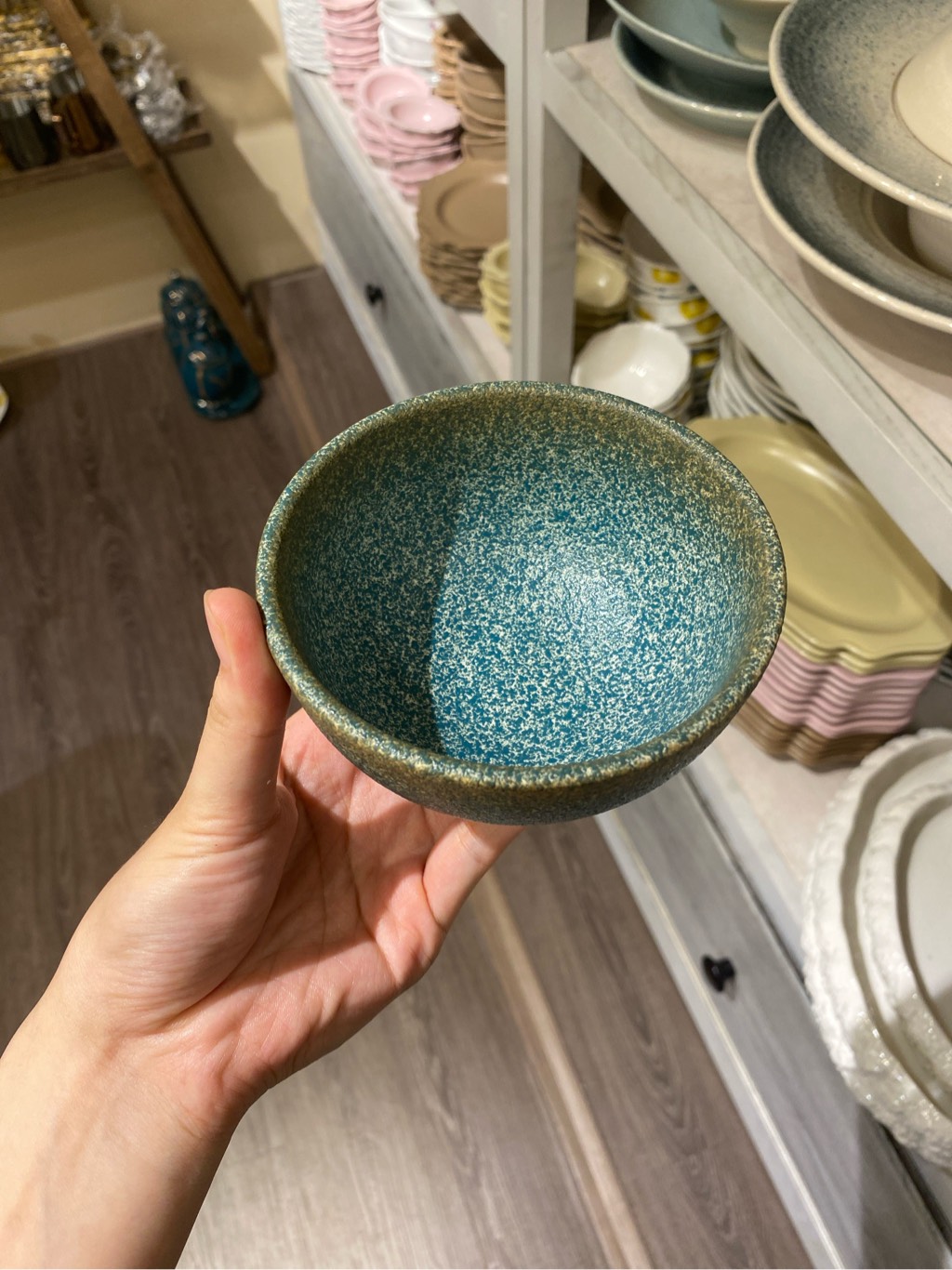 Chén cơm 11.5x6cm Xanh ngọc bích viền nâu phun hạt ( MẪU MỚI)