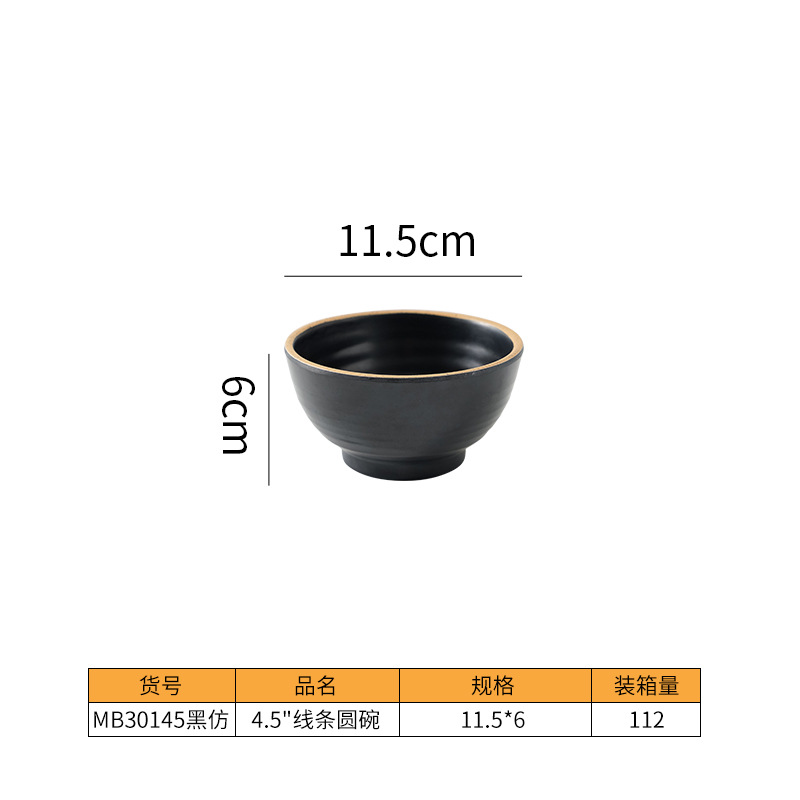 Bát Đĩa Phíp Melamine Đen Viền Cam