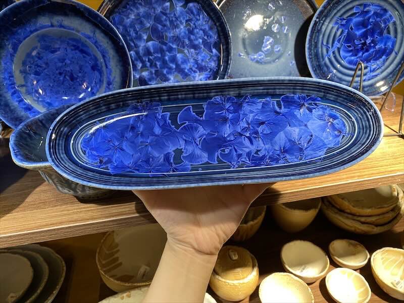 Đĩa dài 30.5*10cm hoa xanh