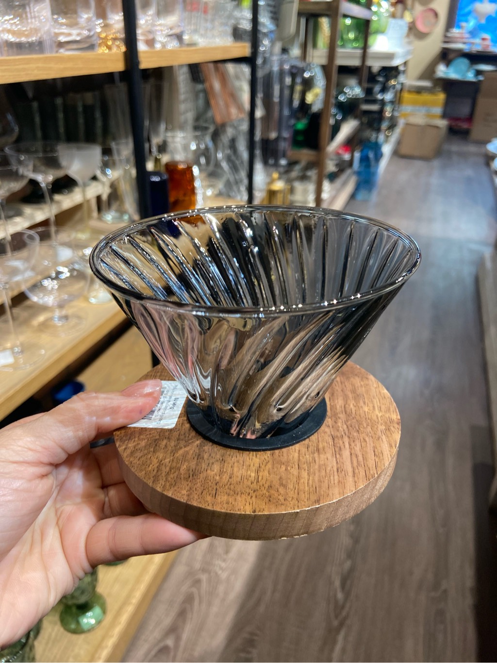 Phễu lọc cafe thuỷ tinh có gioăng vòng gỗ