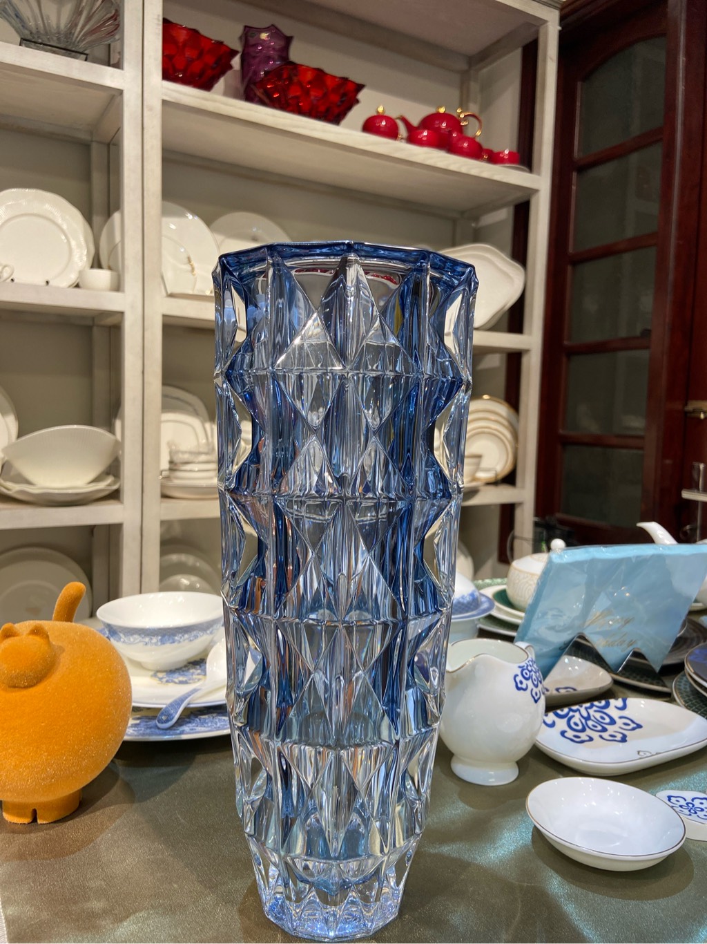 Lọ hoa kim cương xanh dương 33cm Crystal Bohemia