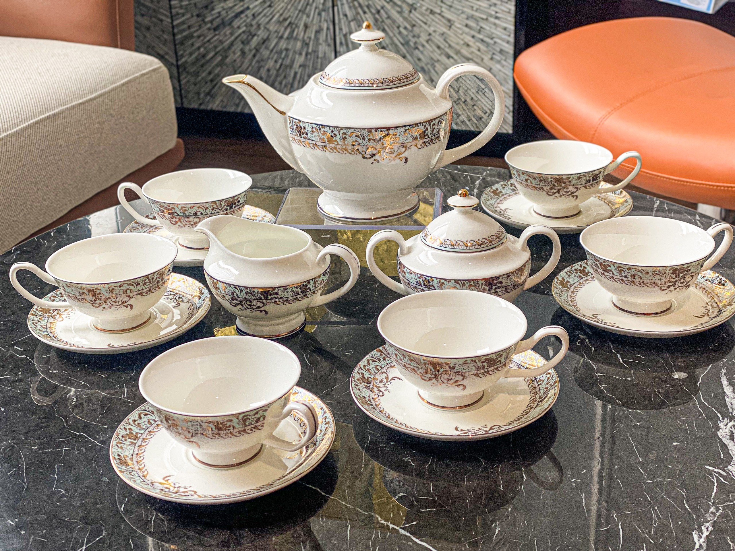 Bộ cafe xanh ngọc dây vàng