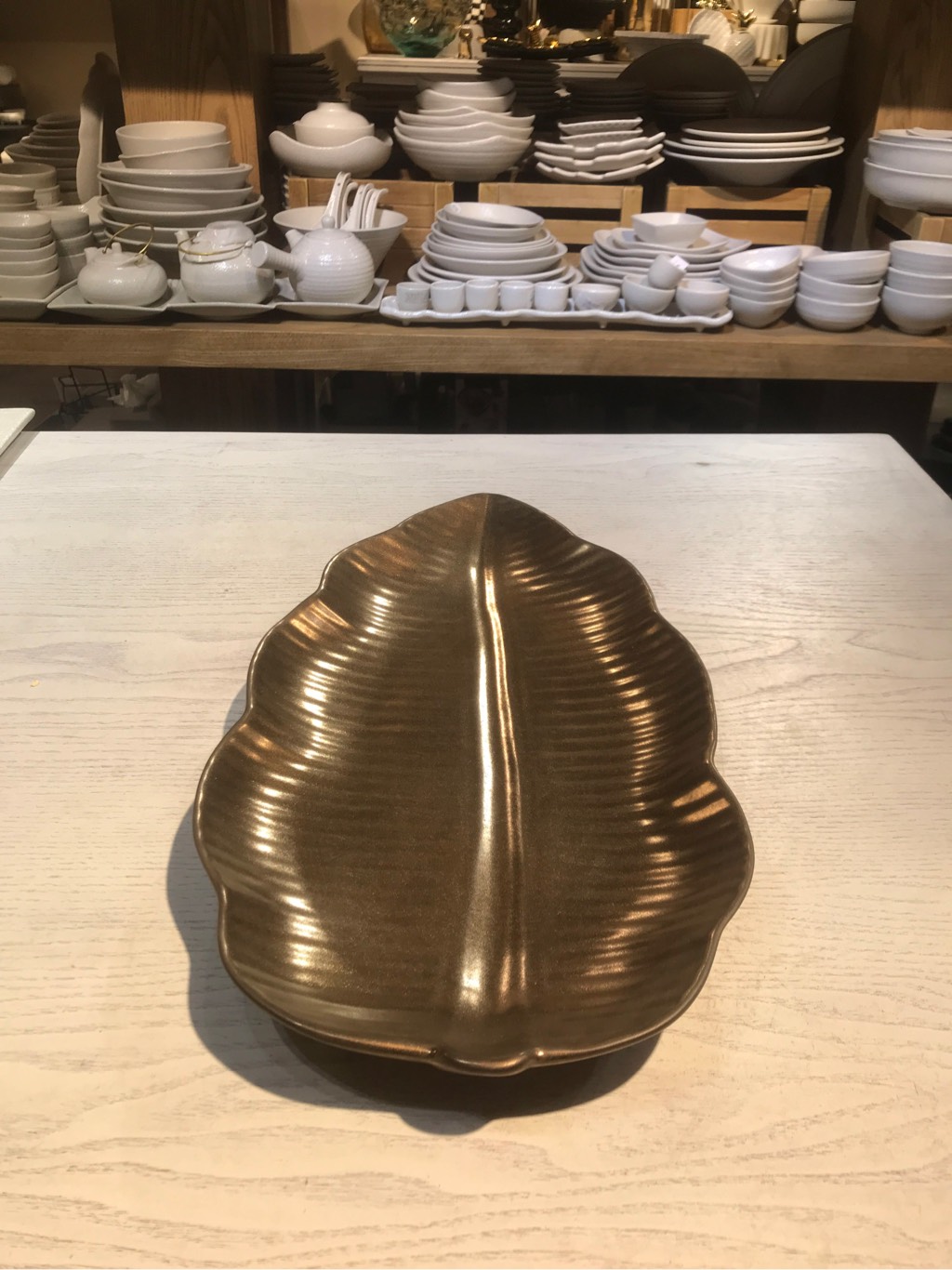 Dĩa lá chuối cạn 37cm (S1) Nâu đồng