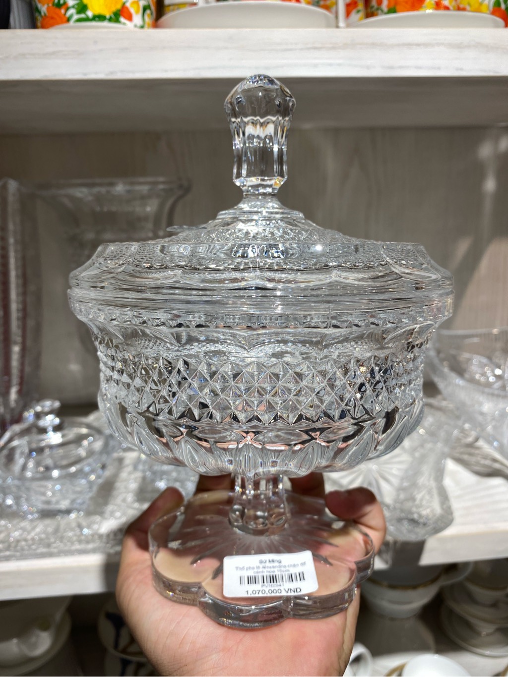 Thố pha lê Alexandria chân đế cánh hoa 15cm