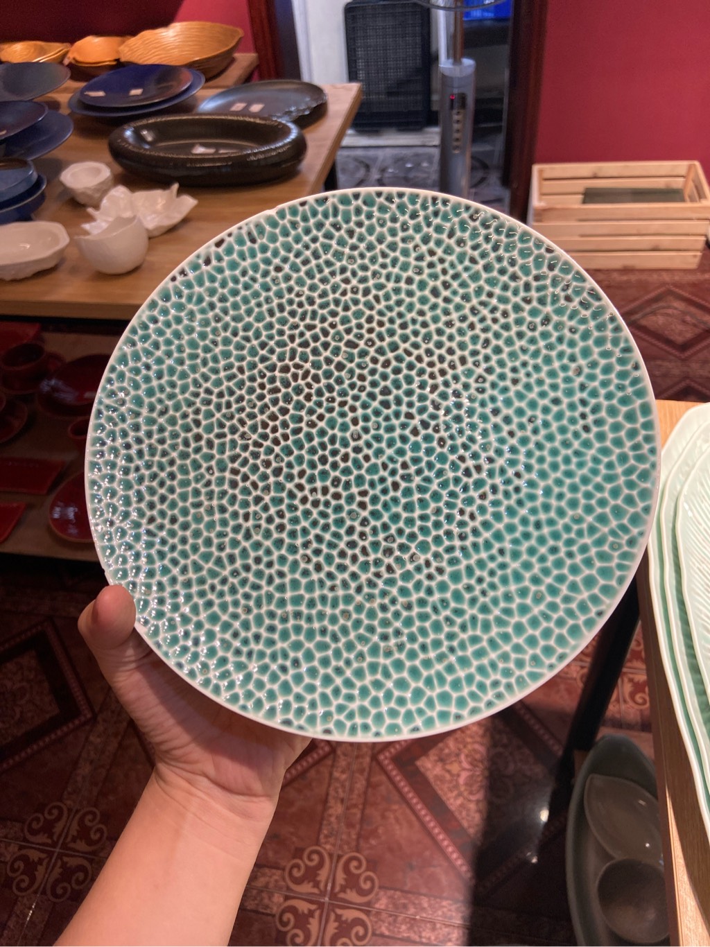 Đĩa tròn 9inch tàn ong xanh ngọc