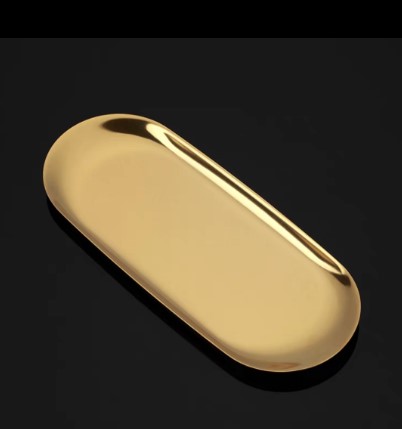 Khay inox bầu dục vàng