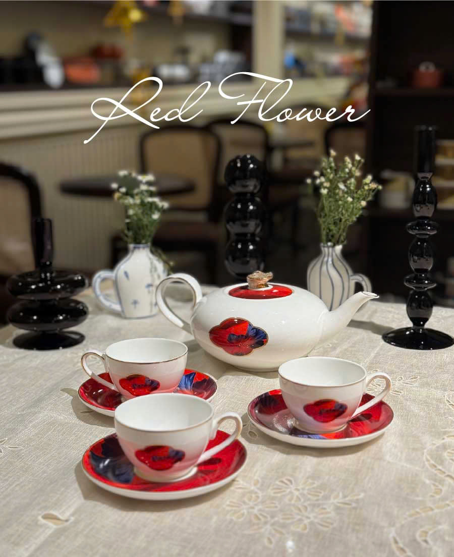 Bộ Trà Hoa Đỏ 6 Chén