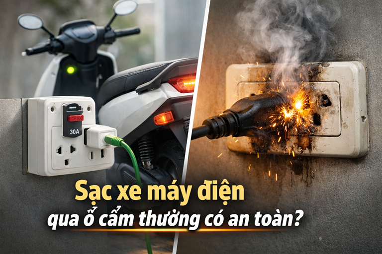 Sạc xe máy điện qua ổ cắm thường có an toàn?