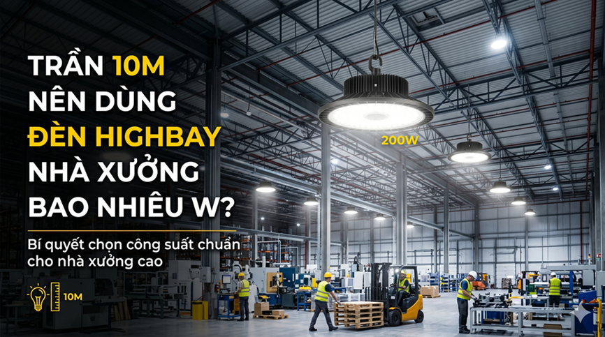 Trần 10m nên dùng đèn bao nhiêu W?