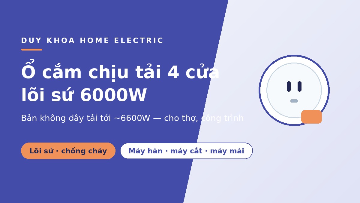 Ổ cắm chịu tải 4 cửa lõi sứ 6000W Vinamax — dùng cho thợ, công trình, máy hàn