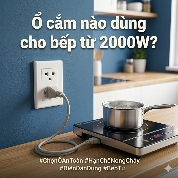 Ổ cắm nào dùng cho bếp từ 2000W? Cách chọn ổ cắm an toàn, không nóng chảy