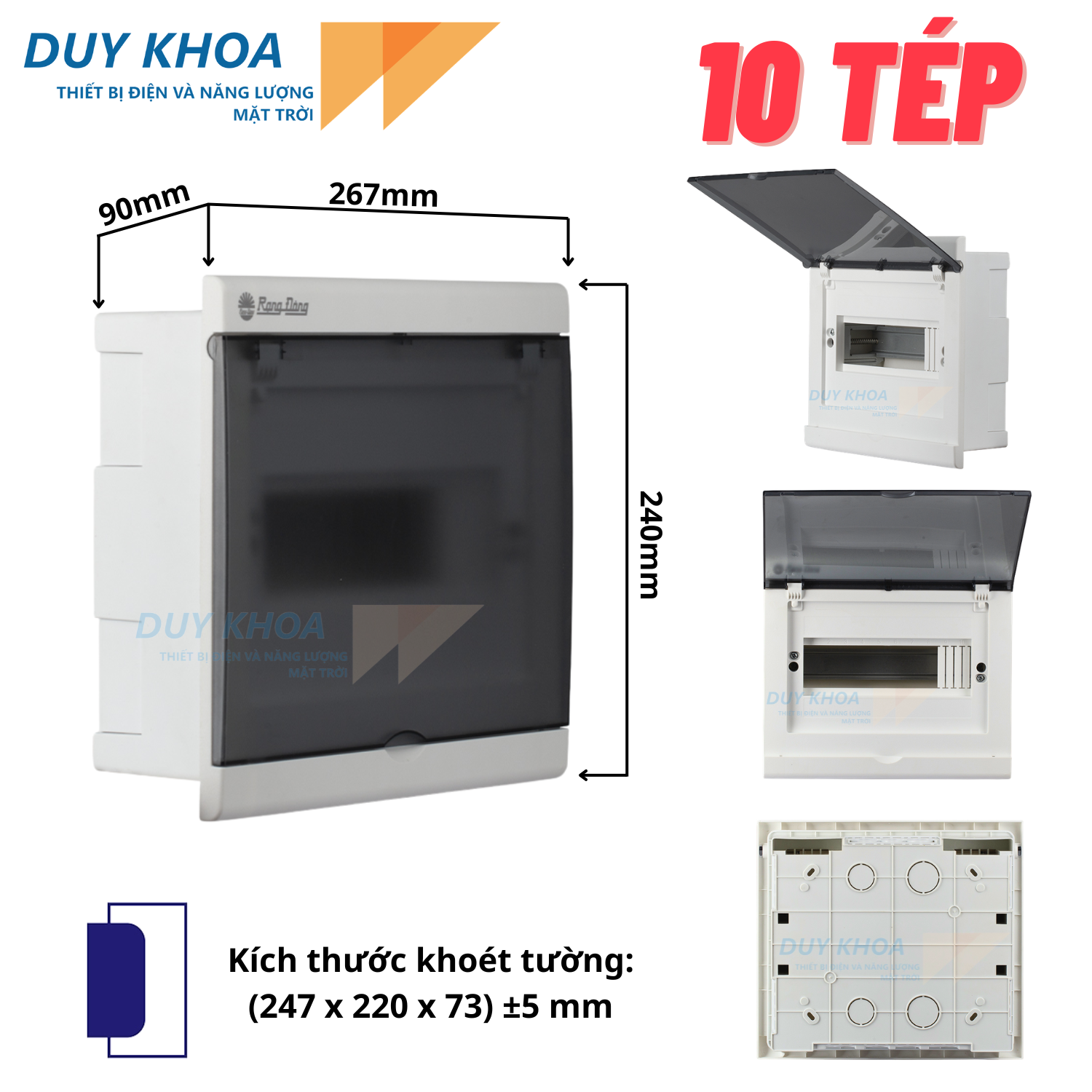 Tủ điện âm tường Rạng Đông Đế nhựa, mặt ốp - mặt che nhựa ABS - PC chống va đập vượt trội, chịu nhiệt cao, cách điện tốt TAT01