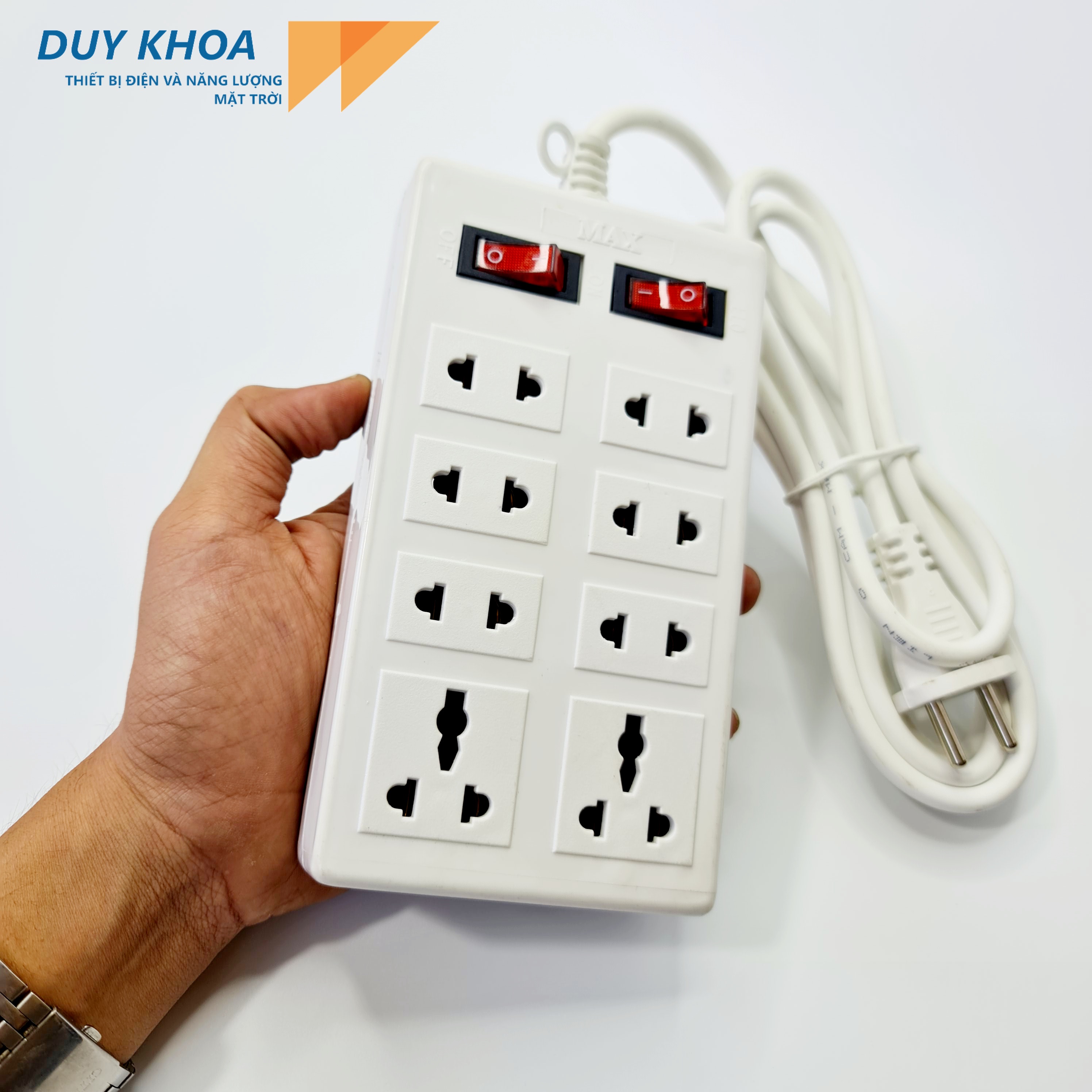 Ổ Cắm Điện 8 Lỗ Cắm (2 Công Tắc) Màu Trắng Vinamax