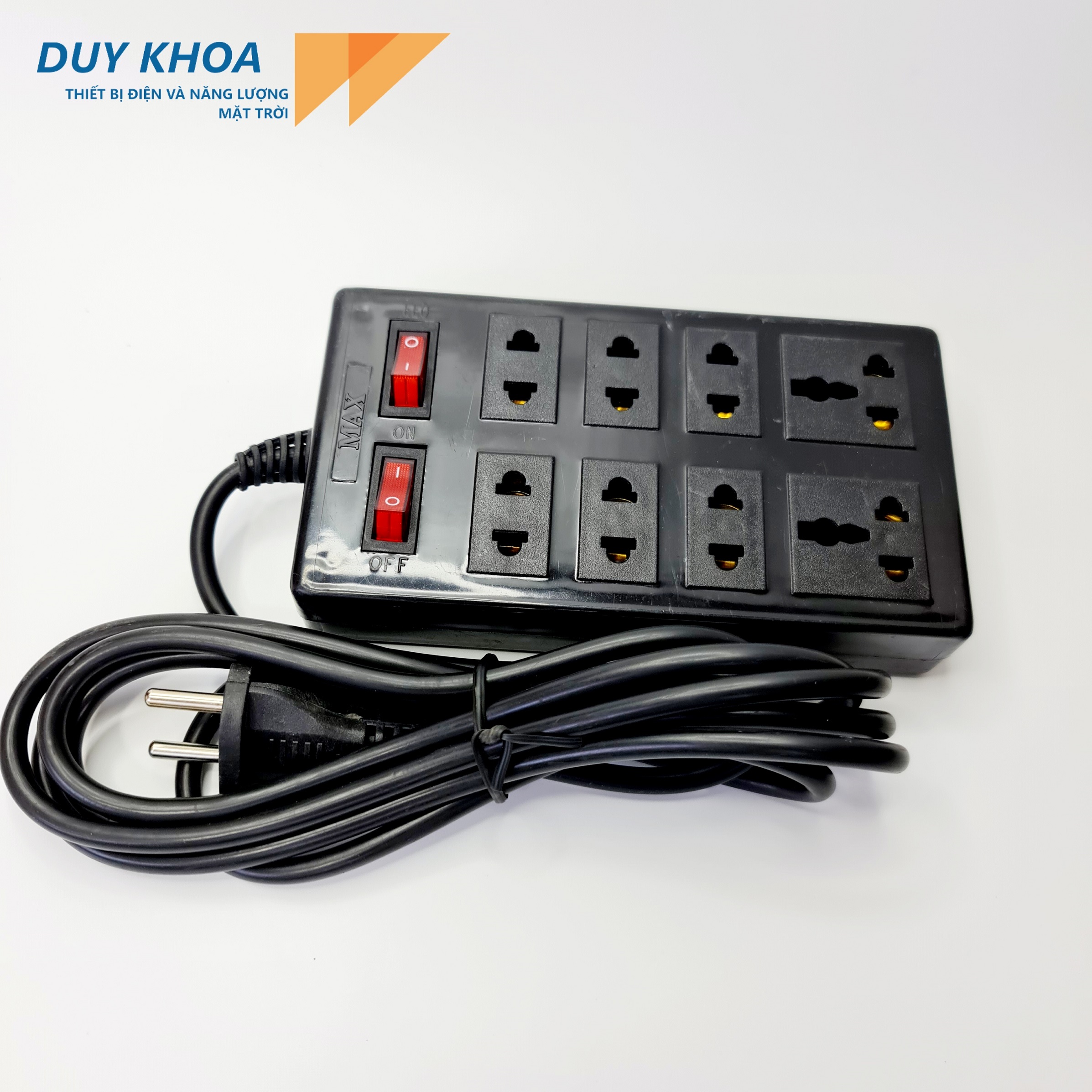 Ổ Cắm Điện 8 Lỗ Cắm (2 Công Tắc) Màu đen Vinamax