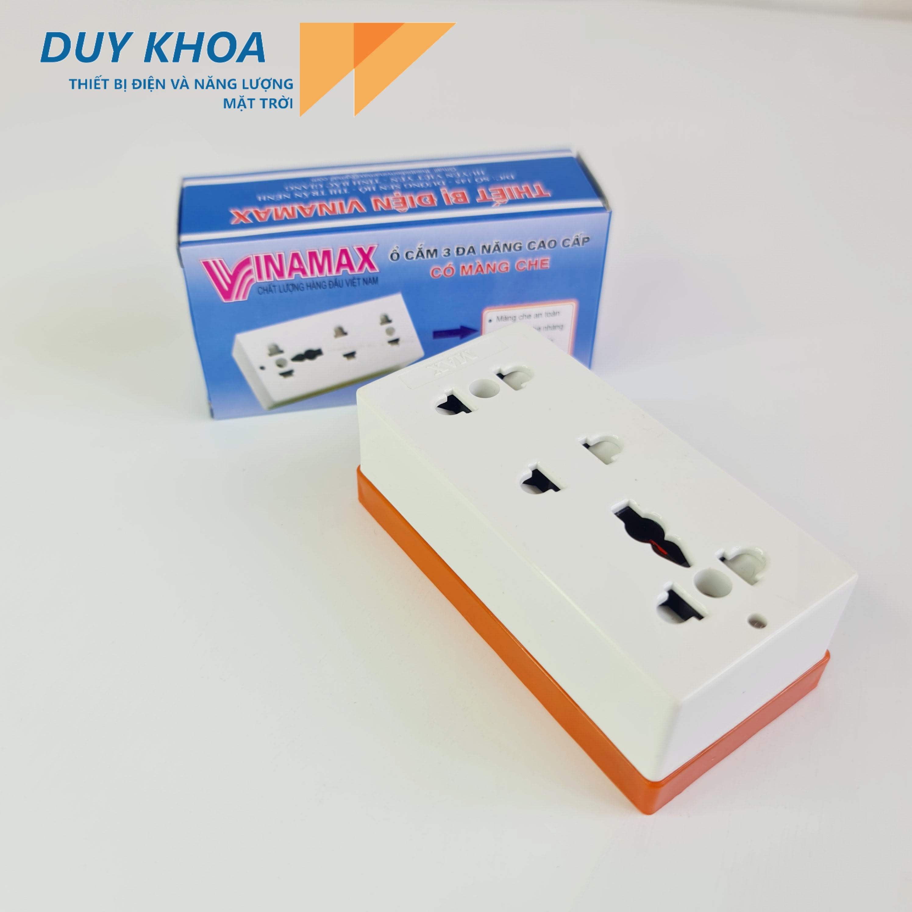 Ổ Cắm Điện 3 Cửa Đa Năng Đế cam Có màng che VINAMAX