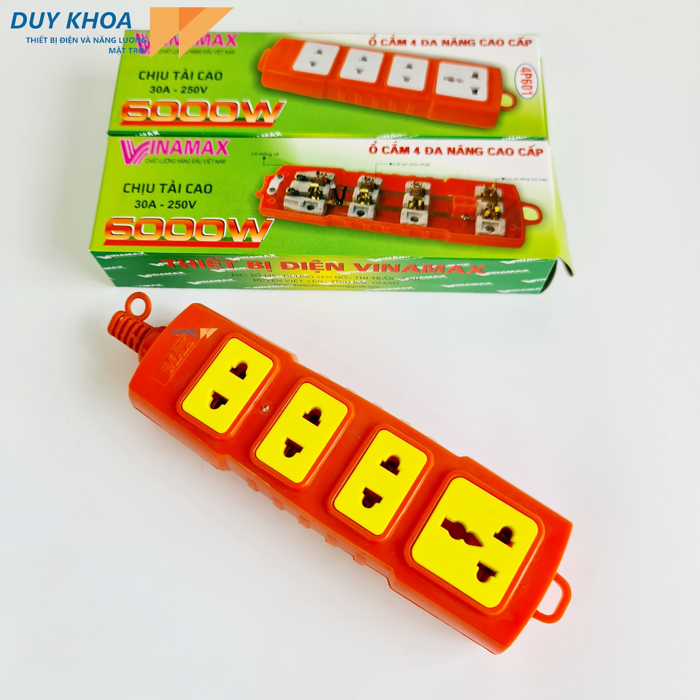 Ổ CẮM ĐIỆN CHỊU TẢI 4 CỬA LÕI SỨ 6000W VINAMAX
