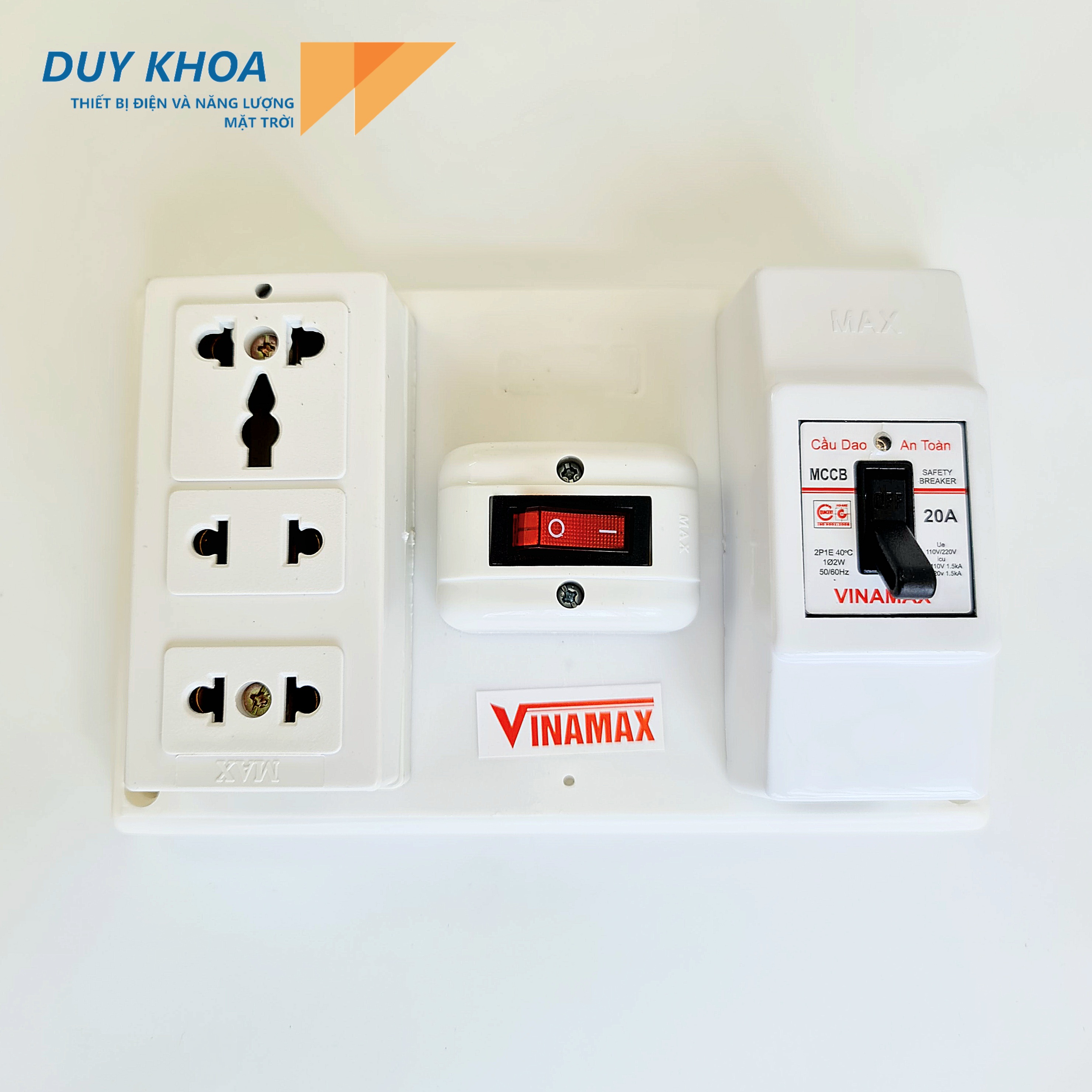 Bảng điện có CB 20A + Công tắc (có đèn báo) + 3 Ổ cắm điện VINAMAX BA33