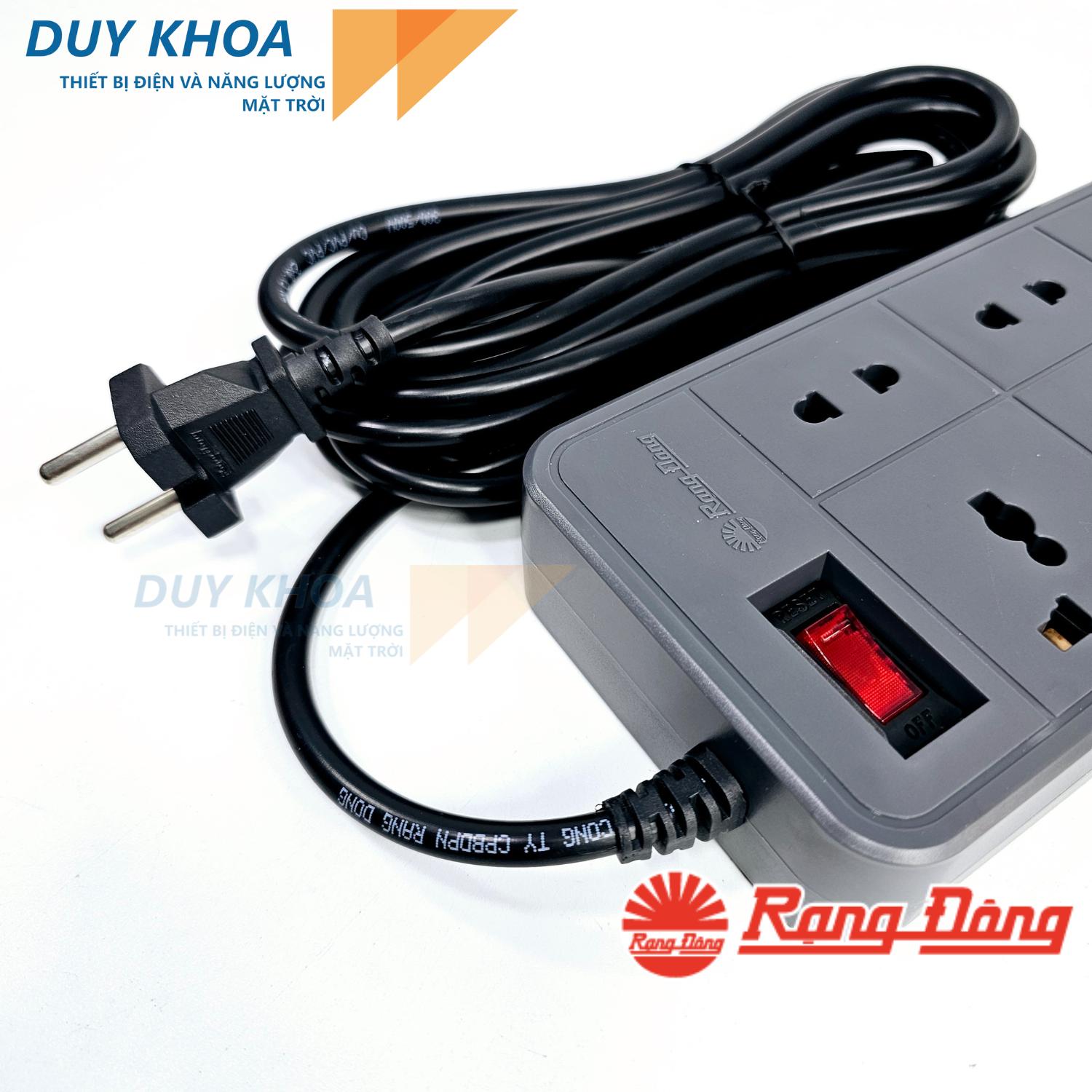 Ổ cắm điện 6 lỗ Rạng Đông màu Xám Công tắc kết hợp Rờ le tự động ngắt điện khi quá tải 2500W - OC06V2