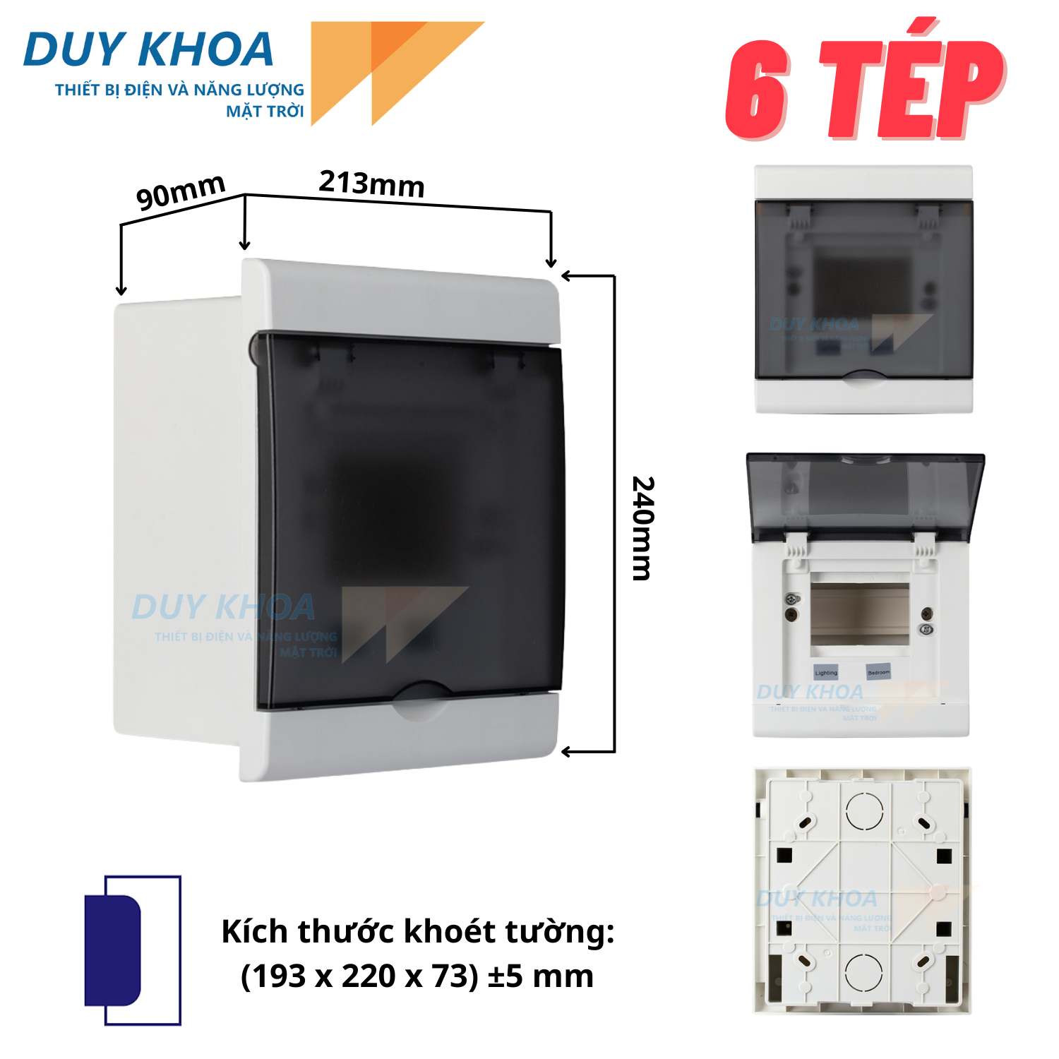 Tủ điện âm tường Rạng Đông Đế nhựa, mặt ốp - mặt che nhựa ABS - PC chống va đập vượt trội, chịu nhiệt cao, cách điện tốt TAT01