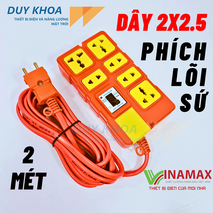 Ổ cắm điện chịu tải 6 lõi sứ Có CB30A Phiên bản mới Vinamax