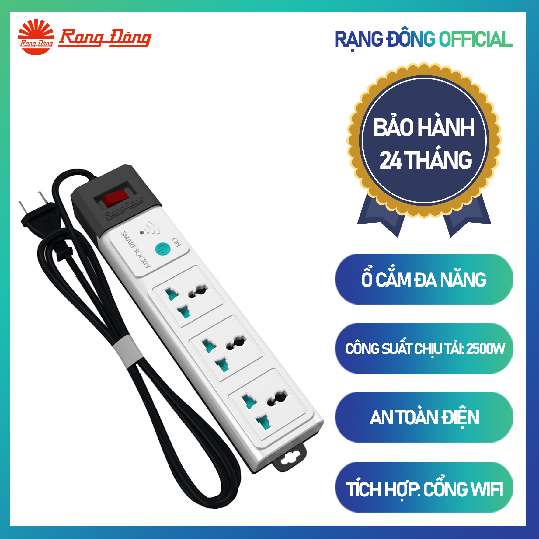 Ổ cắm thông minh Wifi có dây 5m và 3m. Có thể điều khiển Tắt, Mở, Hẹn Giờ Tắt Mở bằng điện thoại qua Wifi - Rạng Đông