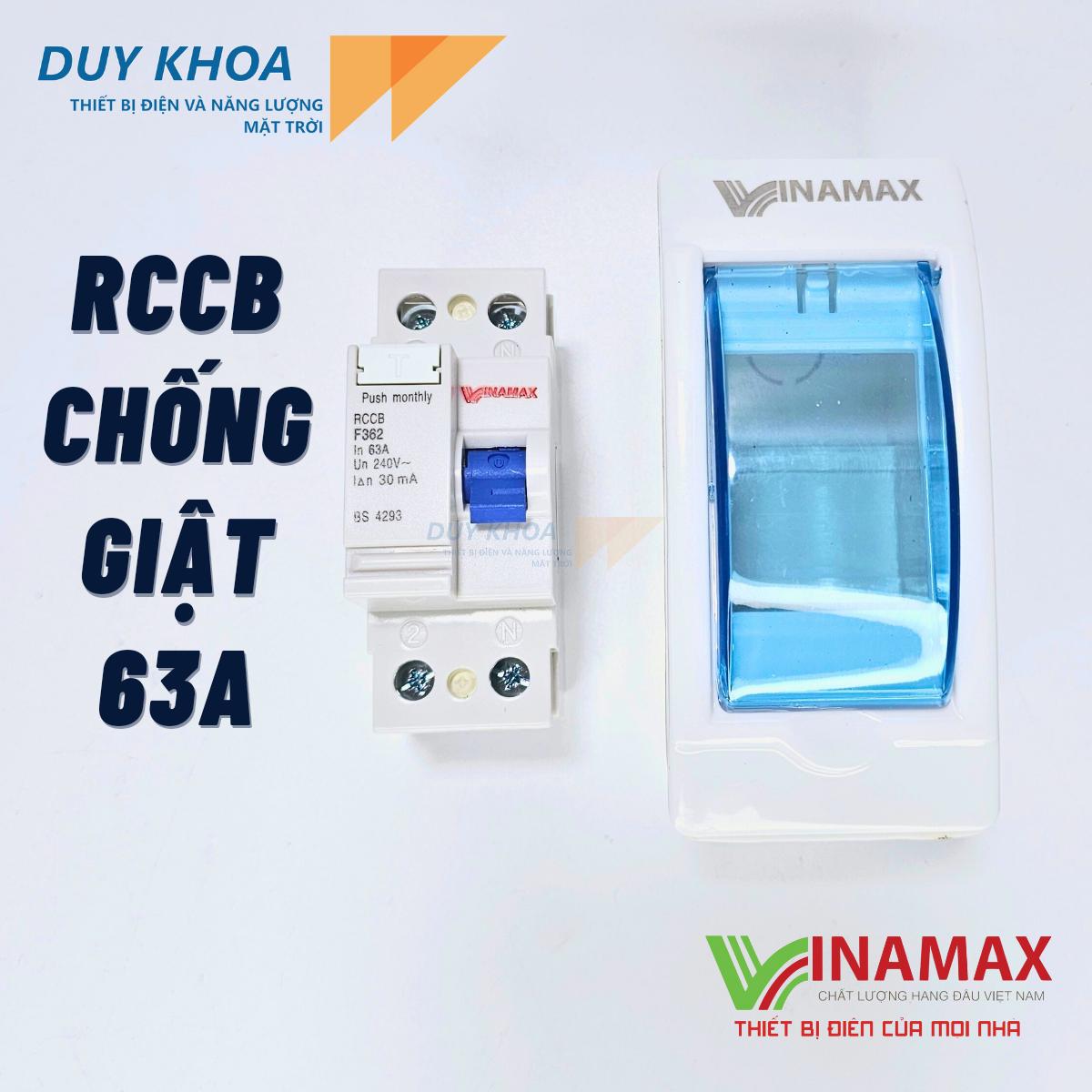Cầu dao Aptomat Vinamax CB chống giật, chống dòng rò từ 32A đến 63A với hộp đựng nắp đậy