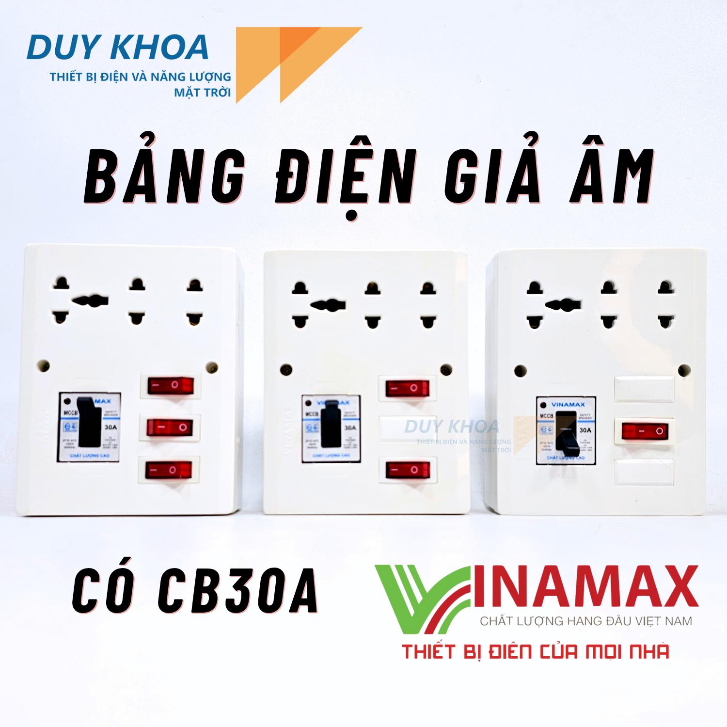 Bảng điện giả âm Vinamax CB30A có ổ cắm điện 3 lỗ và 3 công tắc để đấu tắt mở đèn quạt