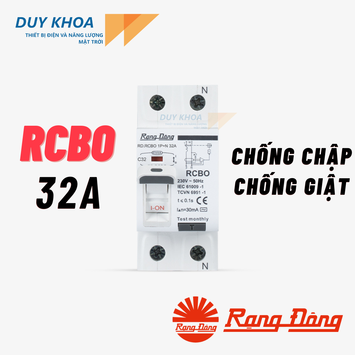RCBO Bảo vệ quá tải và chống dòng rò chống giật Rạng Đông