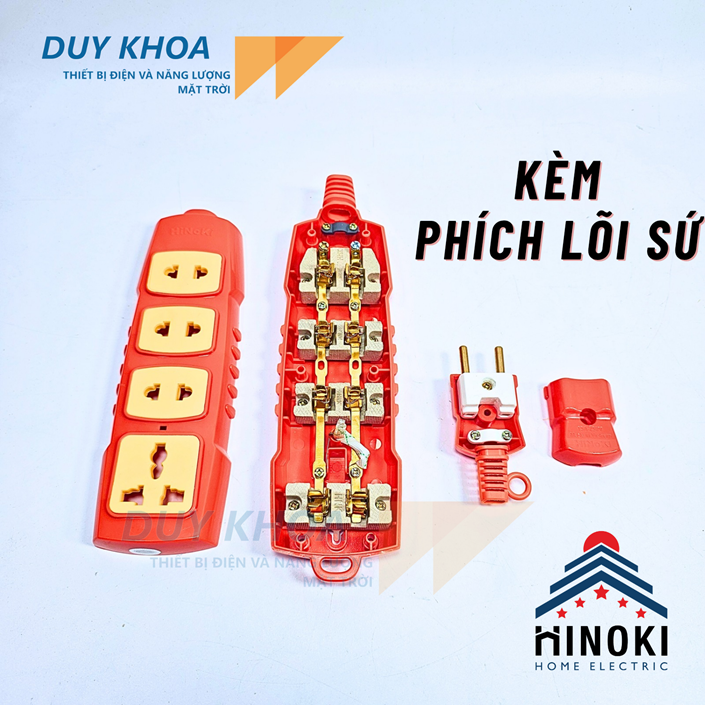 Ổ cắm điện 4 lõi sứ Hinoki – an toàn, bền chắc, tiện dụng cho gia đình