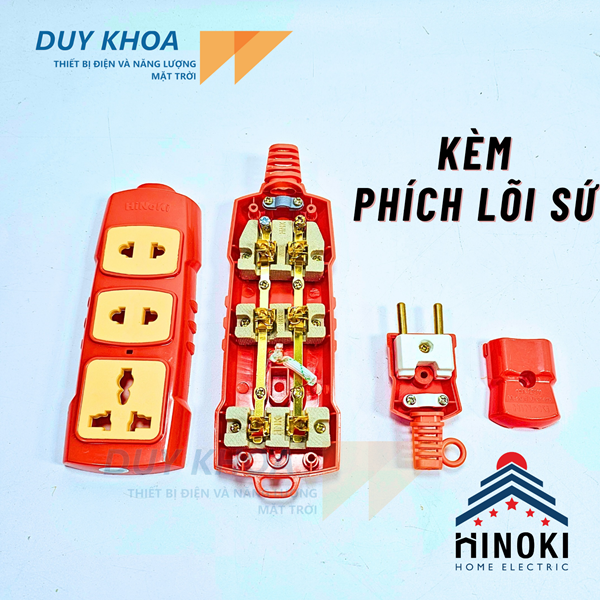 Ổ cắm 3 lõi sứ Hinoki dây 3m 5m 2x1.5 an toàn chịu nhiệt