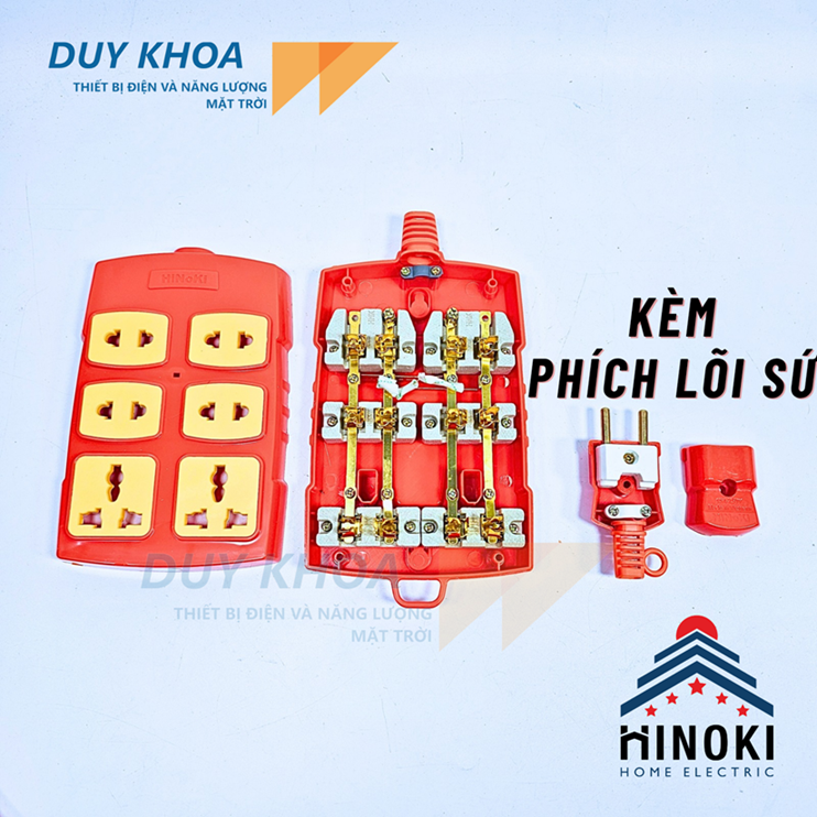 Ổ cắm điện 6 lõi sứ Hinoki – Bền chắc, chịu tải tốt, an toàn cho gia đình