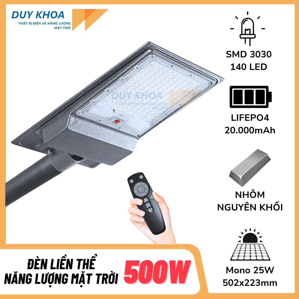 Đèn liền thể mặt ngọc năng lượng mặt trời 500W FD