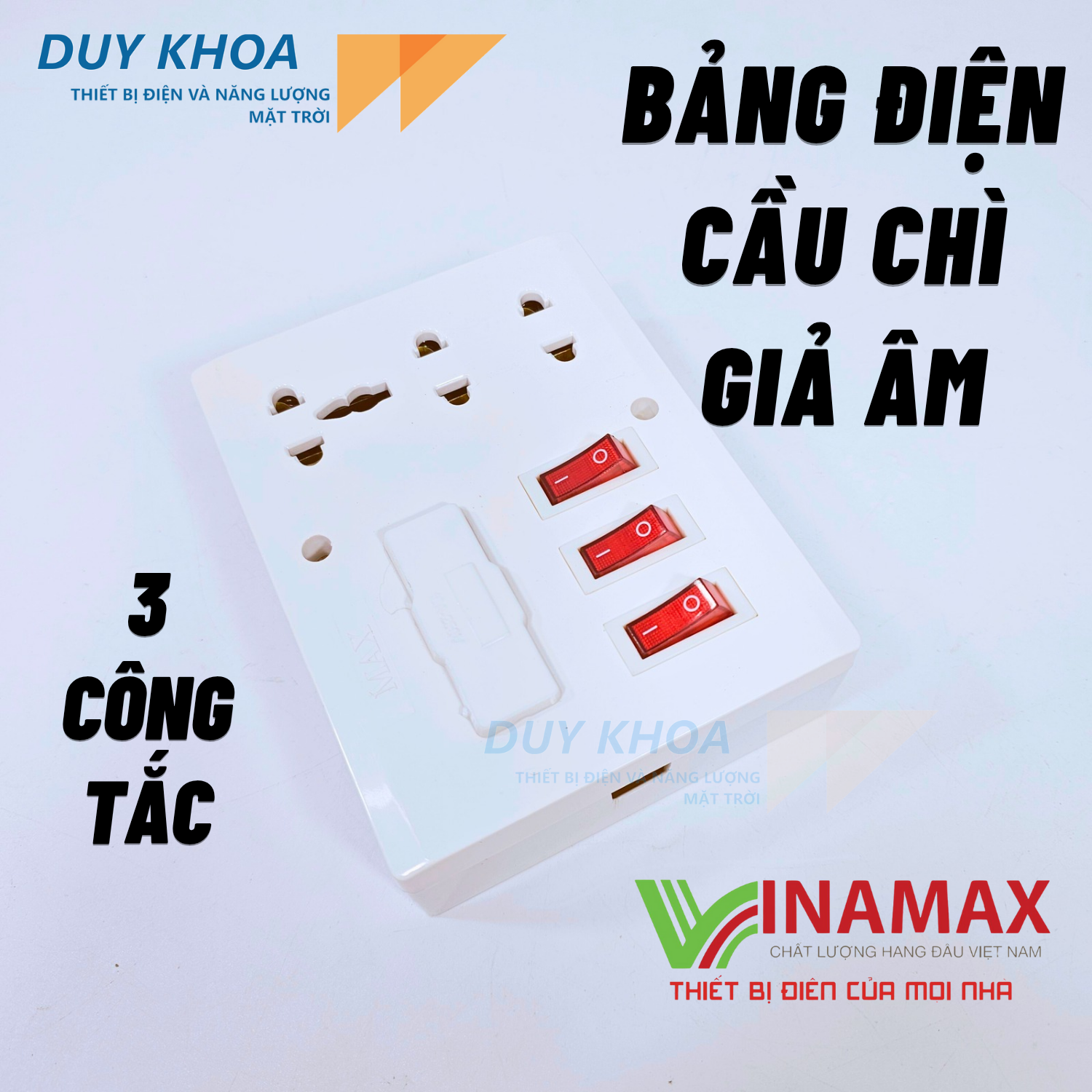 Bảng điện giả âm cầu chì kèm ổ cắm 3 lỗ và công tắc có đèn báo Vinamax