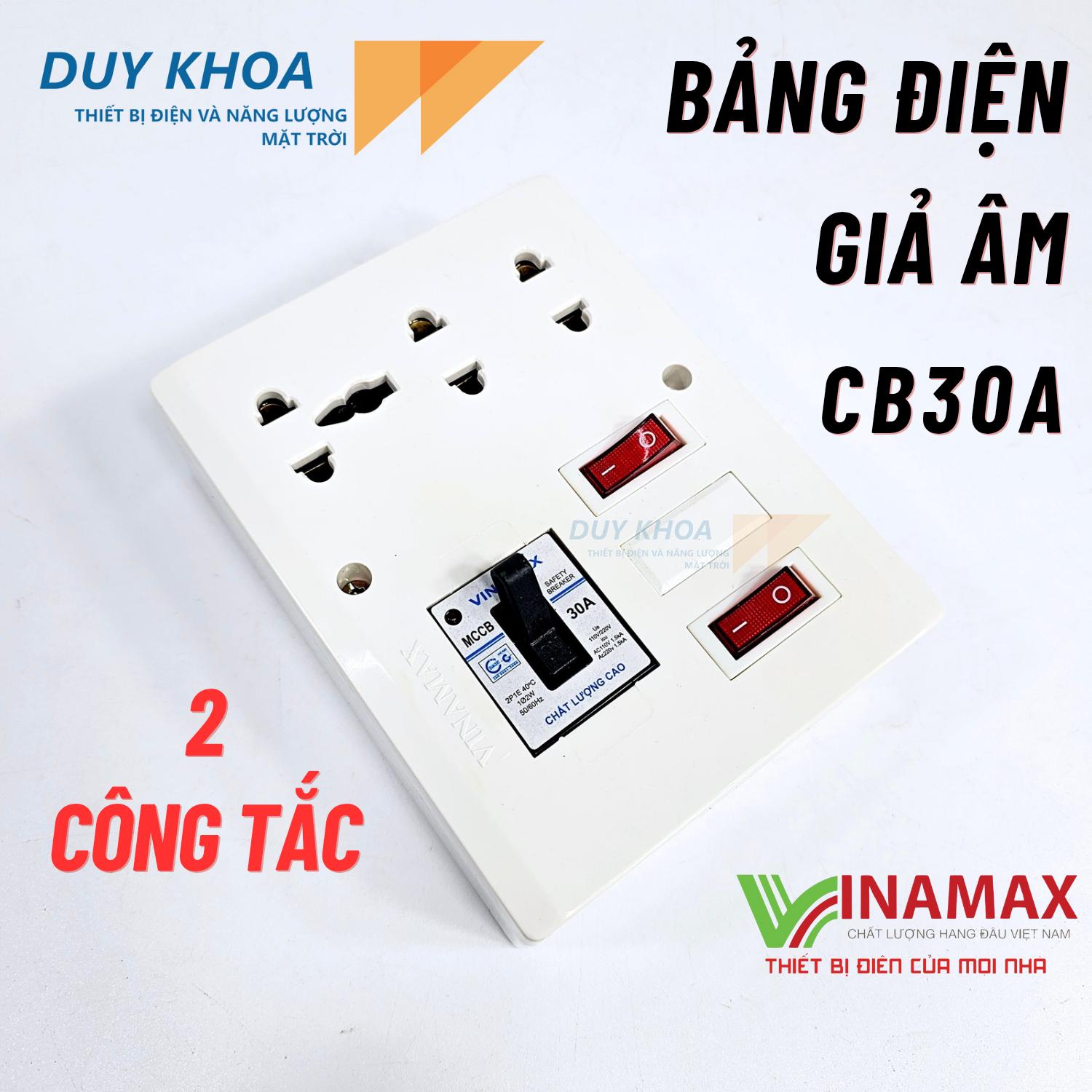 Bảng điện giả âm Vinamax CB30A có ổ cắm điện 3 lỗ và 3 công tắc để đấu tắt mở đèn quạt