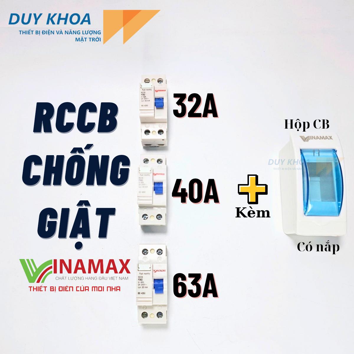 Cầu dao Aptomat Vinamax CB chống giật, chống dòng rò từ 32A đến 63A với hộp đựng nắp đậy
