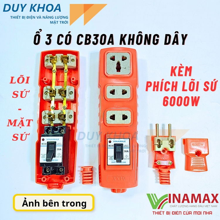 Combo Ổ cắm điện chịu tải lõi sứ kèm phích lõi sứ chịu tải 6000W Vinamax