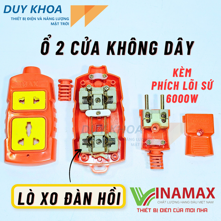 Combo Ổ cắm điện chịu tải lõi sứ kèm phích lõi sứ chịu tải 6000W Vinamax