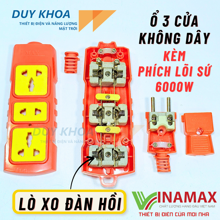 Combo Ổ cắm điện chịu tải lõi sứ kèm phích lõi sứ chịu tải 6000W Vinamax
