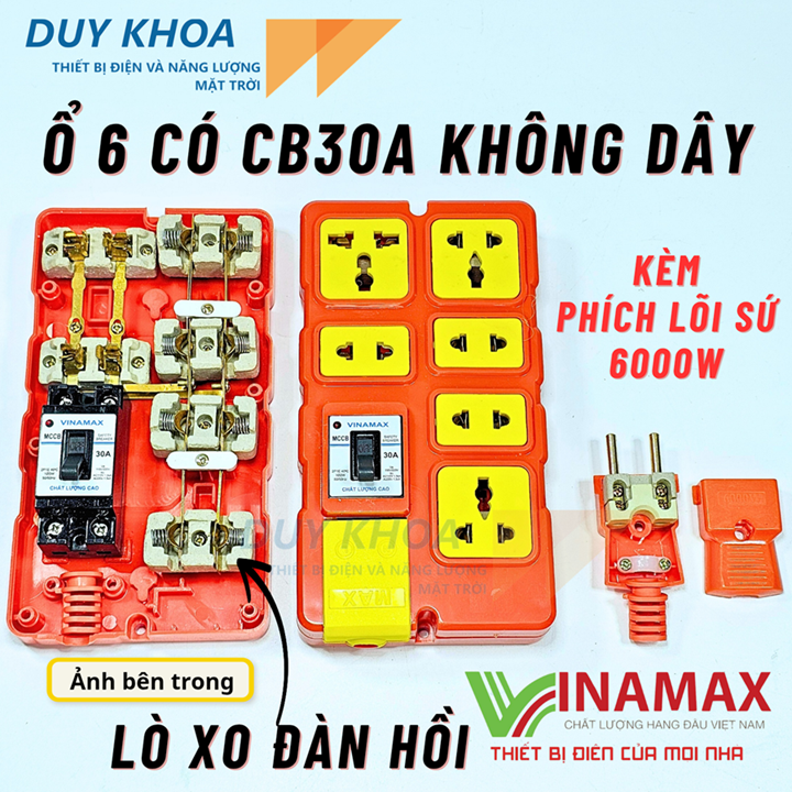 Combo Ổ cắm điện chịu tải lõi sứ kèm phích lõi sứ chịu tải 6000W Vinamax