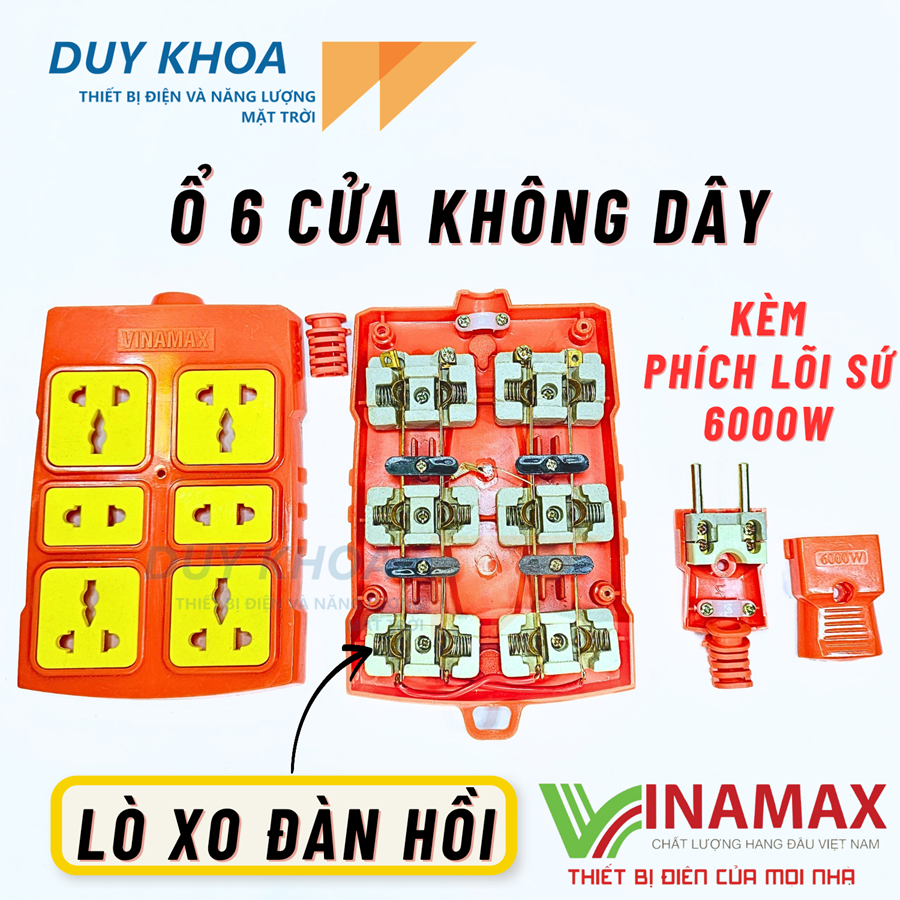 Combo Ổ cắm điện chịu tải lõi sứ kèm phích lõi sứ chịu tải 6000W Vinamax