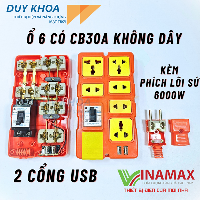Combo Ổ cắm điện chịu tải lõi sứ kèm phích lõi sứ chịu tải 6000W Vinamax