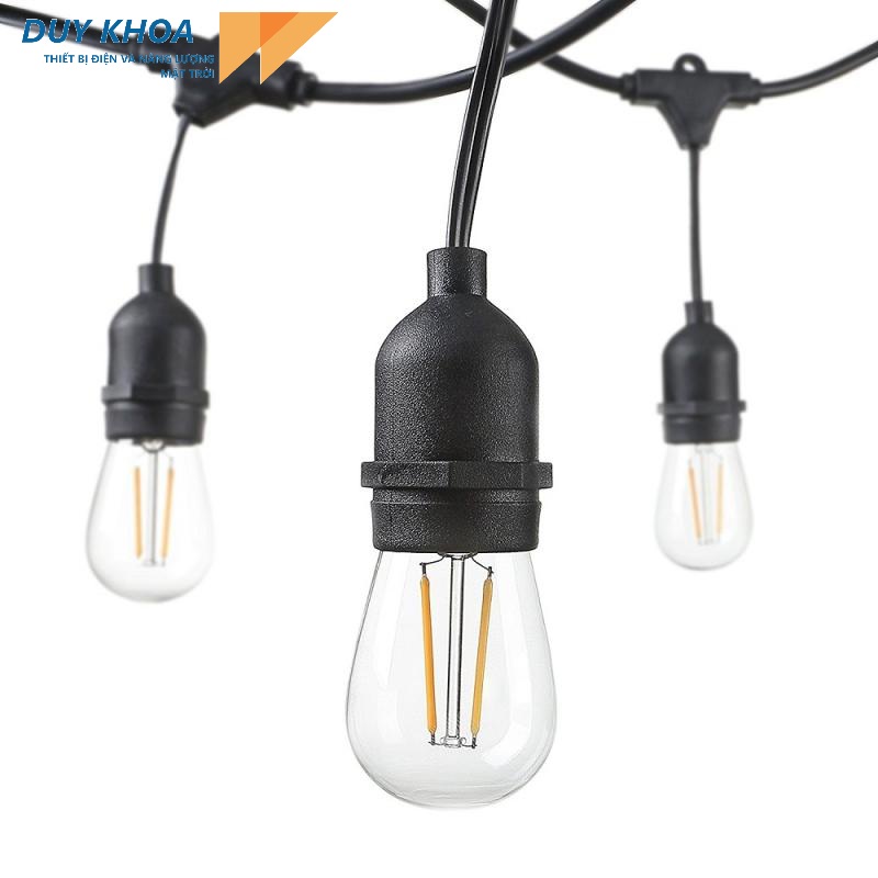 Dây Đui Đèn Ngoài Trời Chống Nước 10m 15 đui đèn E27 Dây Đèn Trang Trí Quán Cà Phê - Sân Vườn.