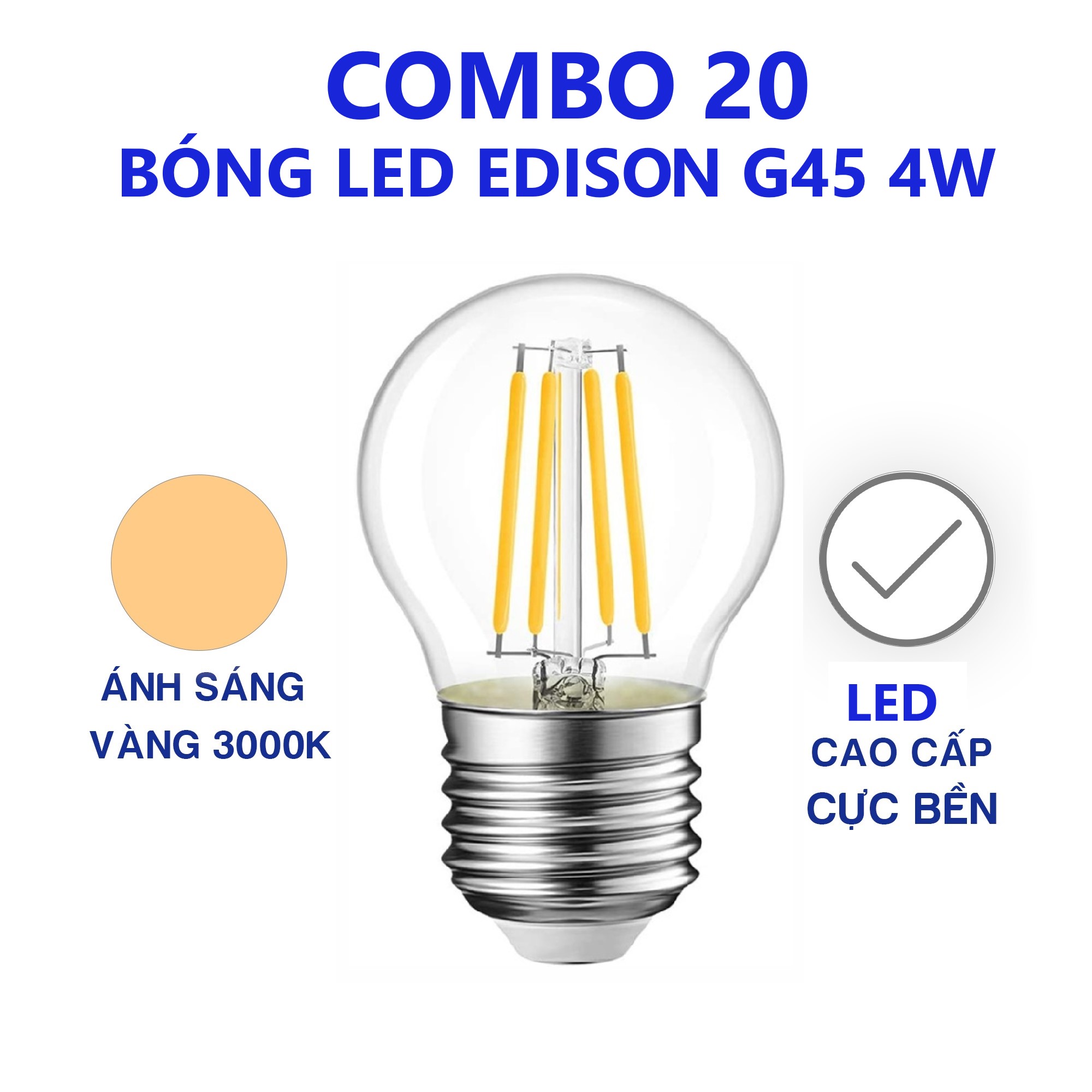 Bóng đèn Edison G45 Led 4w Ánh sáng vàng - Chuyên dùng làm đèn trang trí
