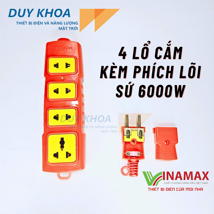 Combo Ổ cắm điện chịu tải lõi sứ kèm phích lõi sứ chịu tải 6000W Vinamax
