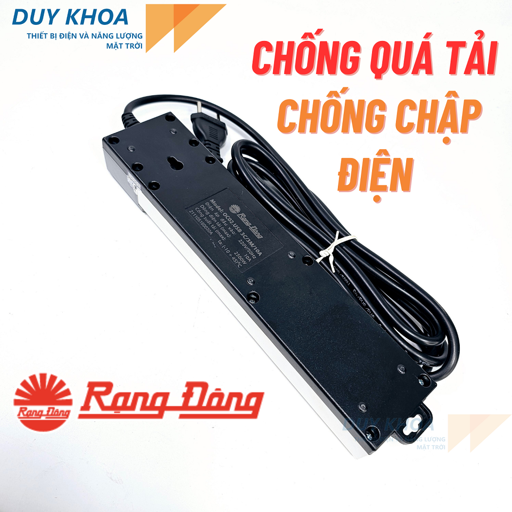 Ổ Cắm Đa Năng 3 ổ cắm có màng che + 2 cổng USB - Rạng Đông